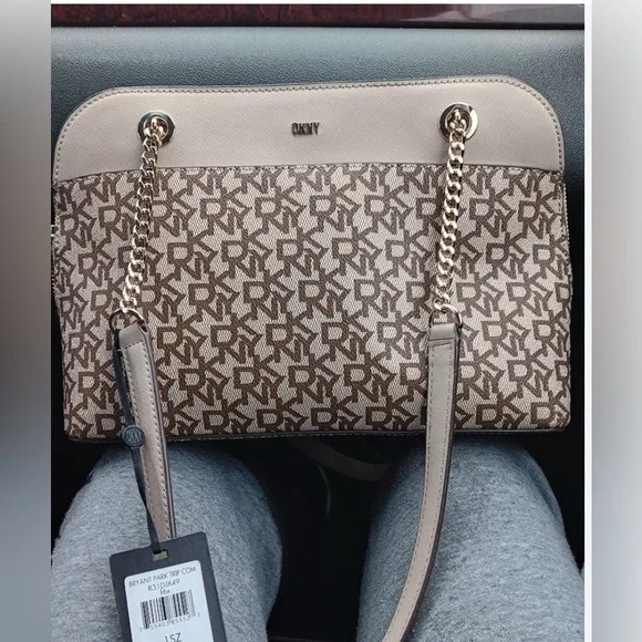 DKNY Tan and Brown Monogram Shoulder Bag - Picture 1 of 2